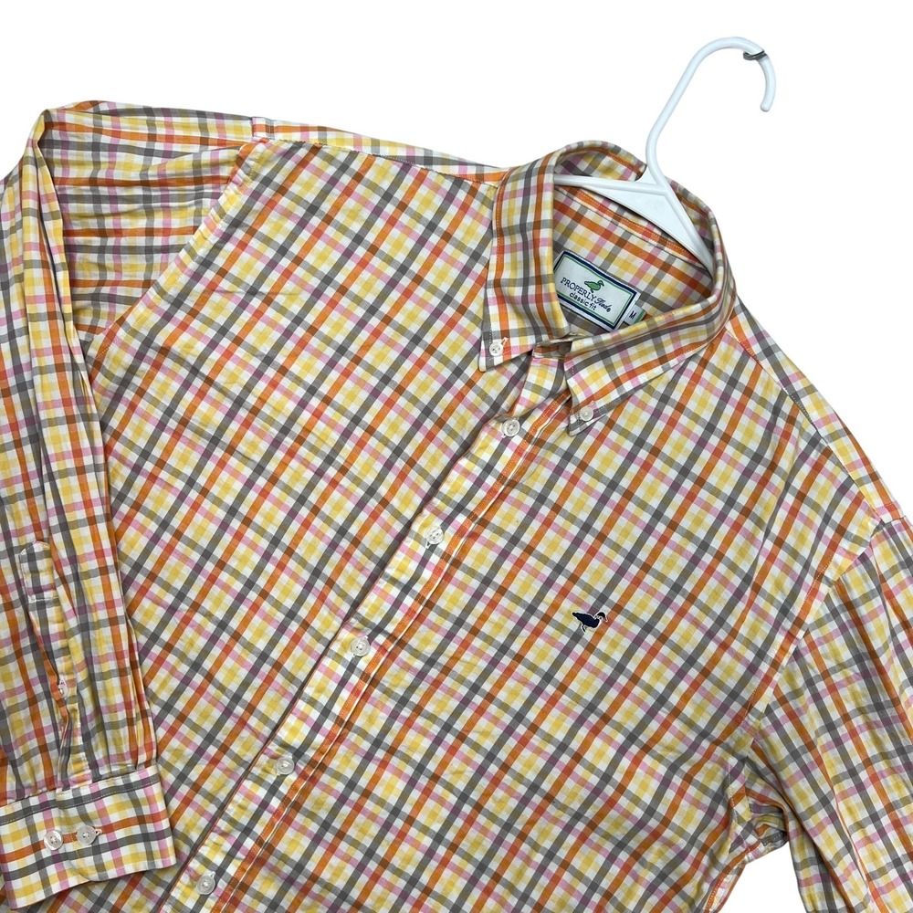 Properly Tied Button Down Mens M Orange Plaid Classic Fit Long Sleeve Shirt